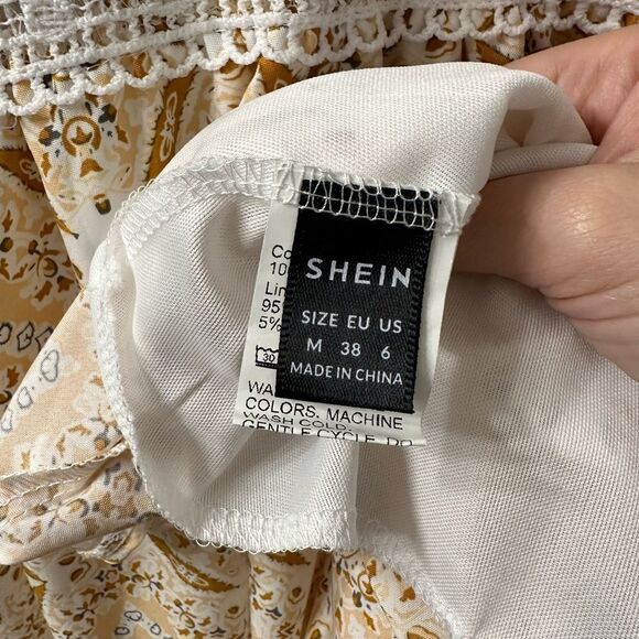 SHEIN Maternity Allover Print Flounce Sleeve Guipure Lace Panel Dress medium - Picture 6 of 11